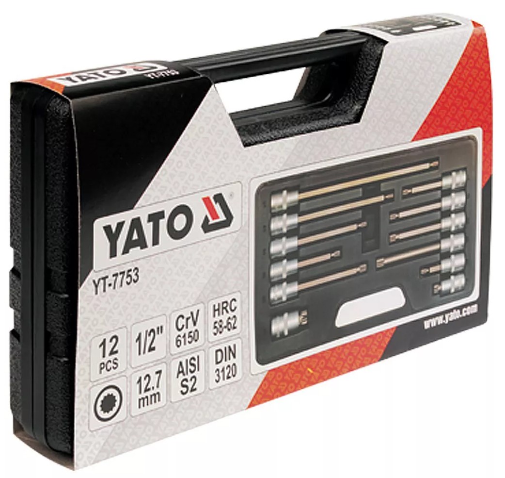 Bộ tuýp 1/2" mũi vít hoa thị M6-M12 12 chi tiết Yato YT-7753 - Ba Lan Bộ tuýp 1/2" mũi vít hoa thị M6-M12 12 chi tiết Yato YT-7753 - Ba Lan