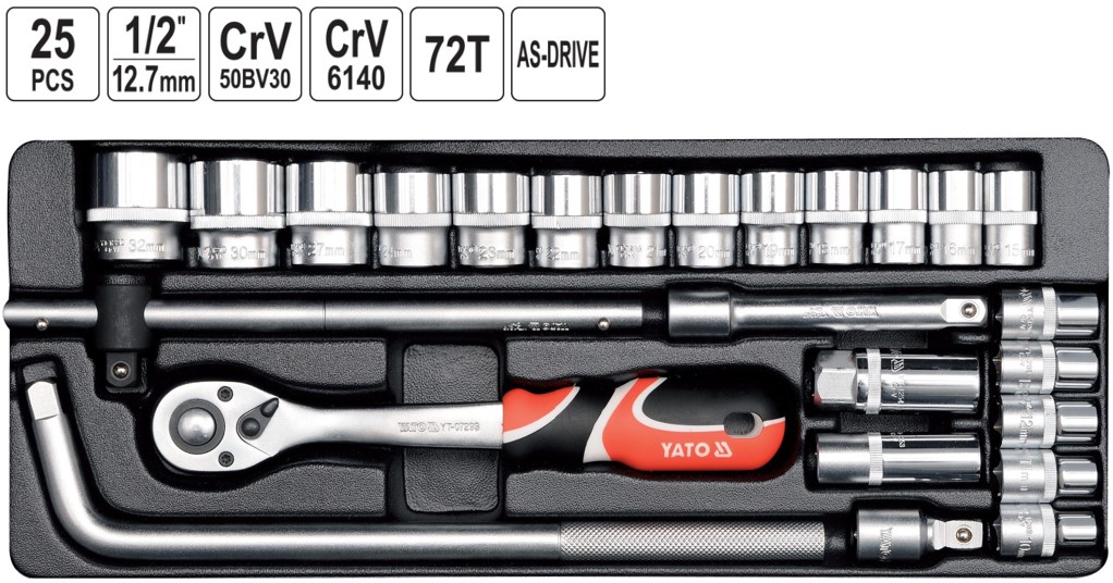 Bộ tuýp tay vặn 1/2" 10-32mm 25 chi tiết Yato YT-12671- Ba Lan Bộ tuýp tay vặn 1/2" 10-32mm 25 chi tiết Yato YT-12671- Ba Lan
