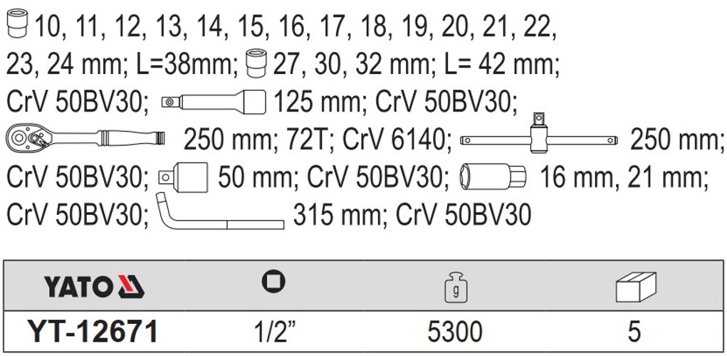 Bộ tuýp tay vặn 1/2" 10-32mm 25 chi tiết Yato YT-12671- Ba Lan Bộ tuýp tay vặn 1/2" 10-32mm 25 chi tiết Yato YT-12671- Ba Lan
