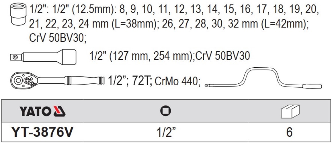 Bộ tuýp tay vặn 1/2" 28 món Yato YT-3876V - Ba Lan Bộ tuýp tay vặn 1/2" 28 món Yato YT-3876V - Ba Lan