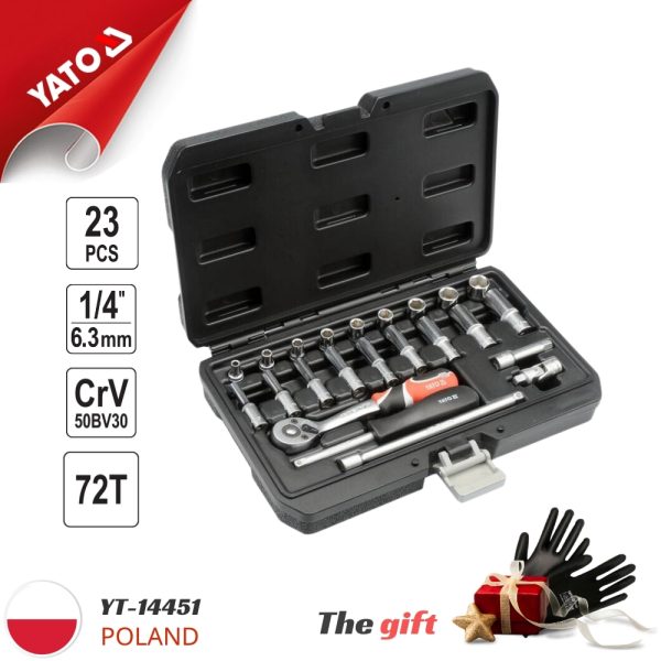 Bộ tuýp tay vặn 1/4" 23 chi tiết Yato YT-14451