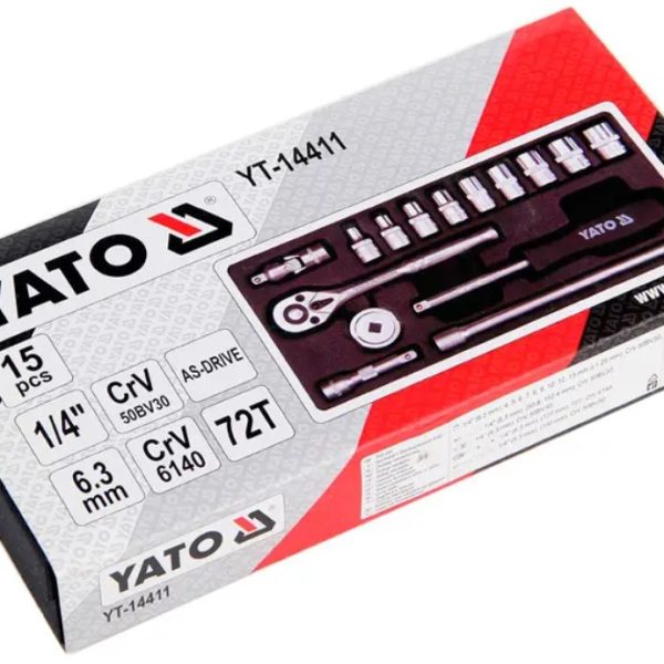 Bộ tuýp tay vặn 1/4" 4-13mm 15 chi tiết Yato YT-14411 - Ba Lan Bộ tuýp tay vặn 1/4" 4-13mm 15 chi tiết Yato YT-14411 - Ba Lan