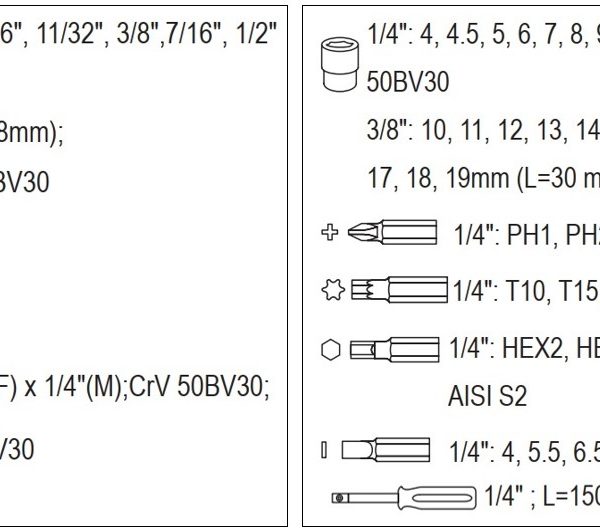 Bộ tuýp tay vặn 1/4" 65 chi tiết Yato YT-14415 Bộ tuýp tay vặn 1/4" 65 chi tiết Yato YT-14415