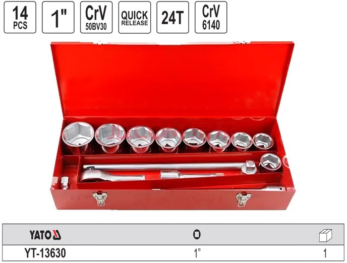 Bộ tuýp tay vặn 1" 46-80mm 14 chi tiết Yato YT-13630 - Ba Lan Bộ tuýp tay vặn 1" 46-80mm 14 chi tiết Yato YT-13630 - Ba Lan