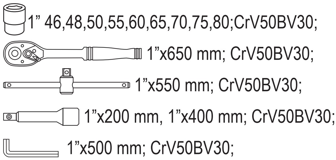 Bộ tuýp tay vặn 1" 46-80mm 14 chi tiết Yato YT-13630 - Ba Lan Bộ tuýp tay vặn 1" 46-80mm 14 chi tiết Yato YT-13630 - Ba Lan