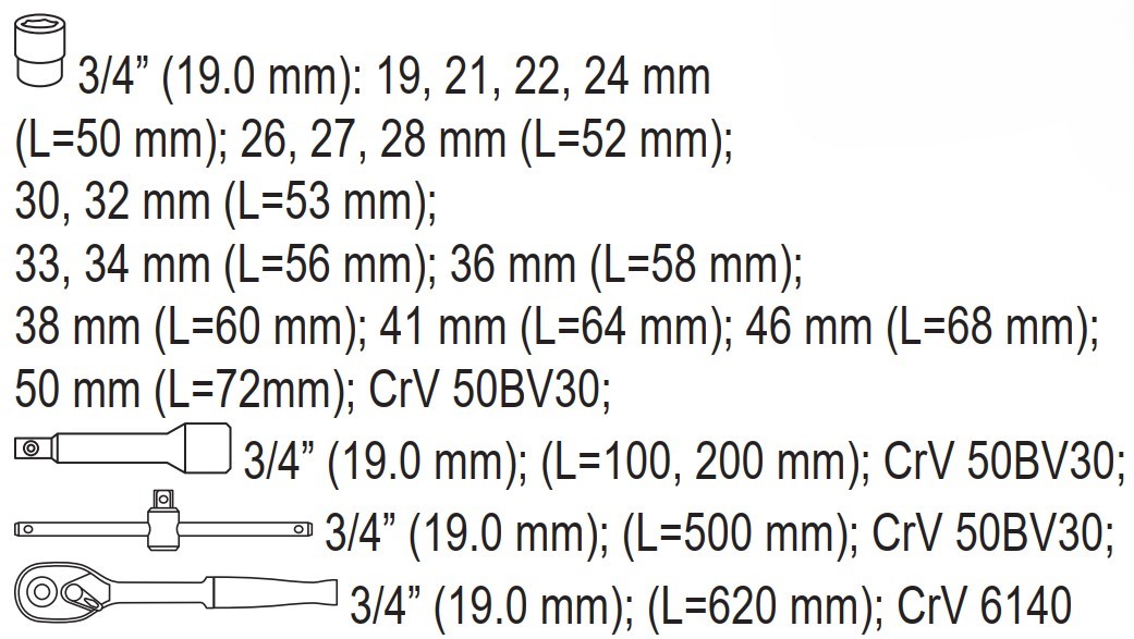 Bộ tuýp tay vặn 3/4" 19-50mm 20 chi tiết Yato YT-1335 - Ba Lan Bộ tuýp tay vặn 3/4" 19-50mm 20 chi tiết Yato YT-1335 - Ba Lan