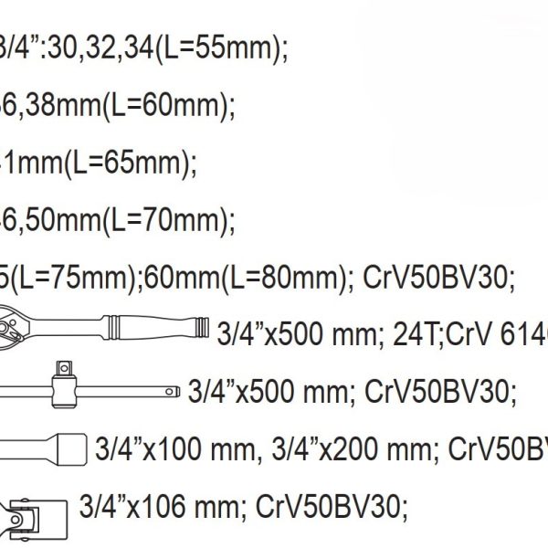 Bộ tuýp tay vặn 3/4" 30-60mm 15 chi tiết Yato YT-1334 - Ba Lan Bộ tuýp tay vặn 3/4" 30-60mm 15 chi tiết Yato YT-1334 - Ba Lan