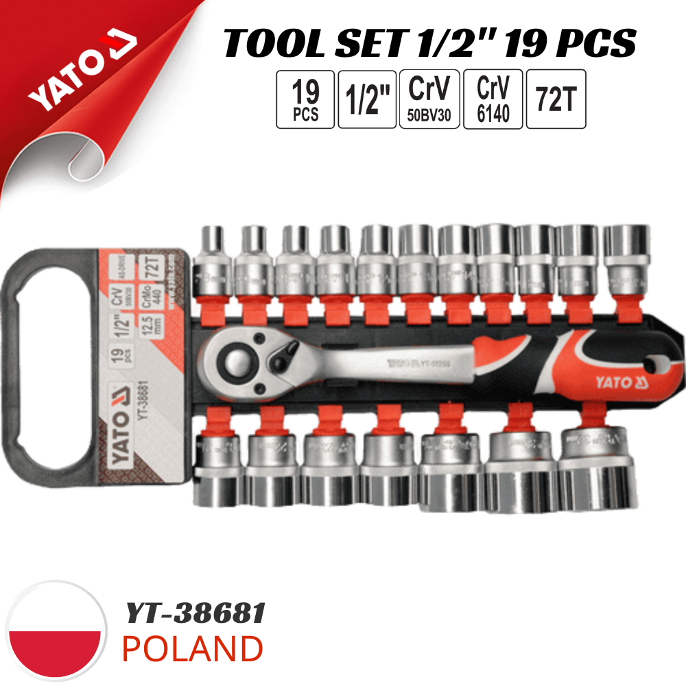 Bộ tuýp tay vặn 8-32mm 1/2" 19 món Yato YT-38681 - Ba Lan Bộ tuýp tay vặn 8-32mm 1/2" 19 món Yato YT-38681 - Ba Lan