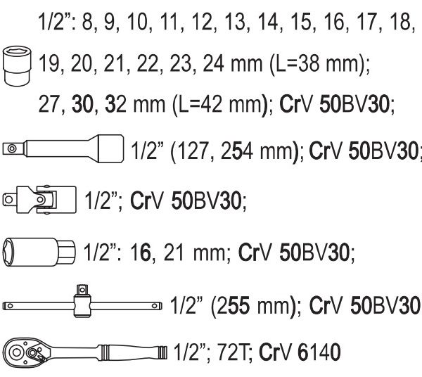 Bộ tuýp tay vặn tổng hợp 1/2" 27 chi tiết Yato YT-3875 - Ba Lan Bộ tuýp tay vặn tổng hợp 1/2" 27 chi tiết Yato YT-3875 - Ba Lan