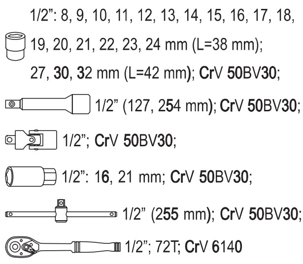 Bộ tuýp tay vặn tổng hợp 1/2" 27 chi tiết Yato YT-3875 - Ba Lan Bộ tuýp tay vặn tổng hợp 1/2" 27 chi tiết Yato YT-3875 - Ba Lan