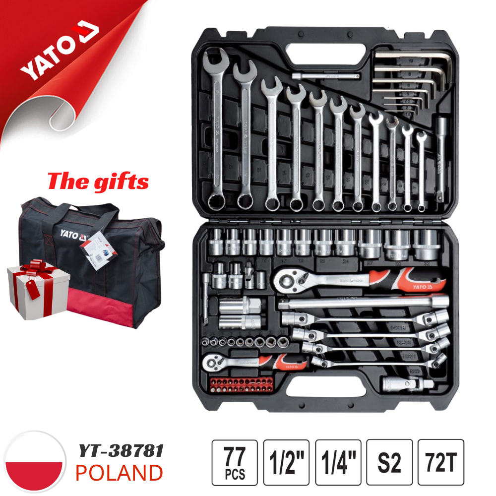 Bộ Dụng Cụ Sửa Chữa 1/4" & 1/2" 77 Chi Tiết Yato YT-38781 Bộ Dụng Cụ Sửa Chữa 1/4" & 1/2" 77 Chi Tiết Yato YT-38781