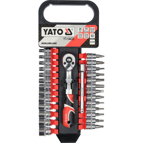 Bộ tuýp tay vặn và mũi vít tổng hợp 1/4" 28 chi tiết Yato YT-14433 - Ba Lan