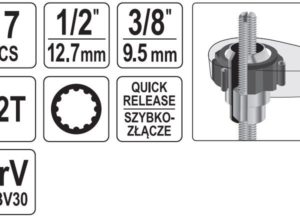 Bộ tuýp tay vặn xuyên tâm 3/8" 1/2" 17 chi tiết Yato YT-38653 - Ba Lan Bộ tuýp tay vặn xuyên tâm 3/8" 1/2" 17 chi tiết Yato YT-38653 - Ba Lan