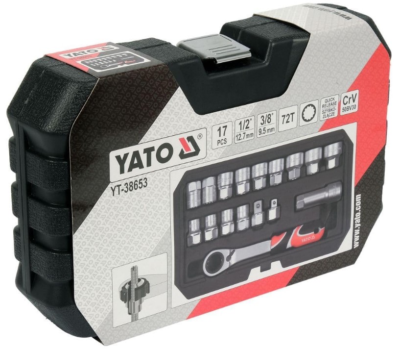 Bộ tuýp tay vặn xuyên tâm 3/8" 1/2" 17 chi tiết Yato YT-38653 - Ba Lan Bộ tuýp tay vặn xuyên tâm 3/8" 1/2" 17 chi tiết Yato YT-38653 - Ba Lan
