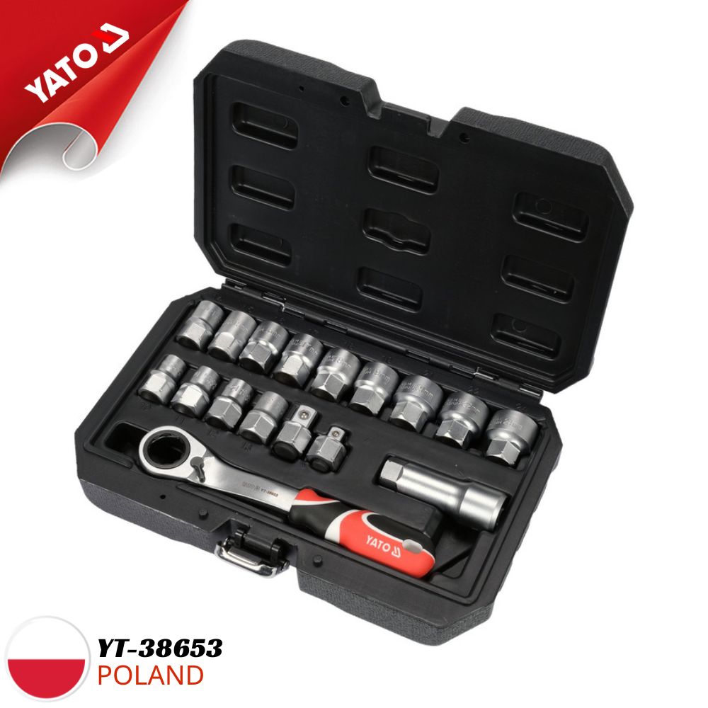 Bộ tuýp tay vặn xuyên tâm 3/8" 1/2" 17 chi tiết Yato YT-38653 - Ba Lan Bộ tuýp tay vặn xuyên tâm 3/8" 1/2" 17 chi tiết Yato YT-38653 - Ba Lan
