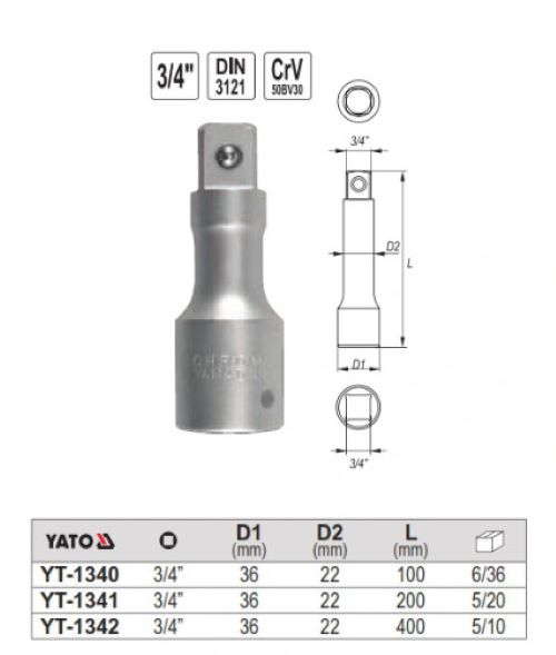 Cần nối dài 3/4'' x 100mm Yato YT-1340 - Ba Lan Cần nối dài 3/4'' x 100mm Yato YT-1340 - Ba Lan