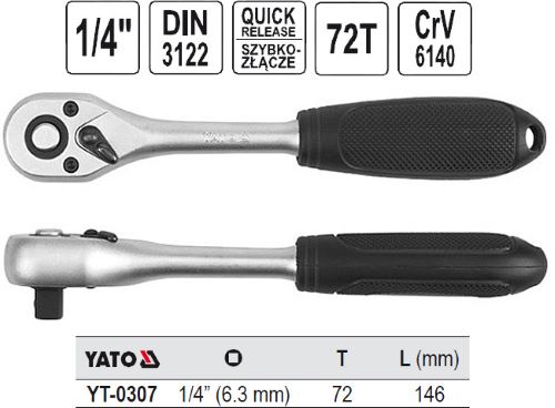 Cần siết tự động 1/4" dạng thẳng 146mm Yato YT-0307 - Ba Lan Cần siết tự động 1/4" dạng thẳng 146mm Yato YT-0307 - Ba Lan