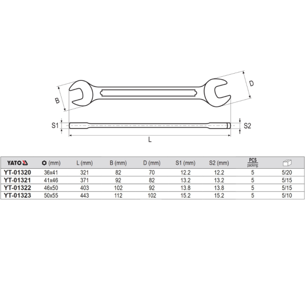 Cờ Lê 2 Đầu Miệng Lớn YATO (YT-01320 đến YT-01323) Cờ Lê 2 Đầu Miệng Lớn YATO (YT-01320 đến YT-01323)