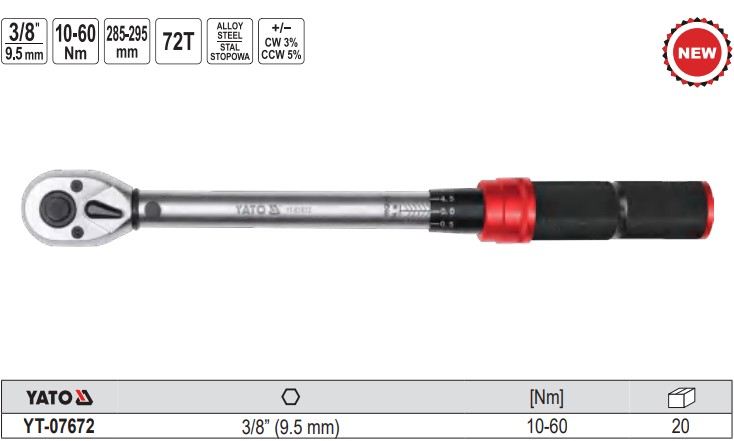 Cờ Lê Lực 3/8" 10-60NM Yato YT-07672 | Ba Lan Cờ Lê Lực 3/8" 10-60NM Yato YT-07672 | Ba Lan