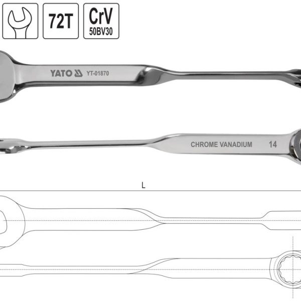 Cờ lê vòng miệng tay đòn tự động lật đảo chiều size: 8mm - 19 mm Yato YT-01870 - Ba Lan