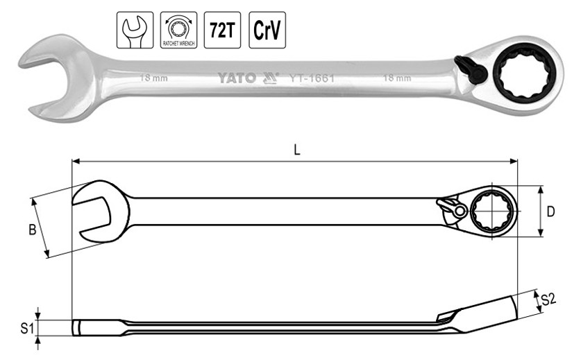 Cờ lê vòng miệng tự động gạt đảo chiều từ 8mm đến 32mm Yato - Ba Lan Cờ lê vòng miệng tự động gạt đảo chiều từ 8mm đến 32mm Yato - Ba Lan