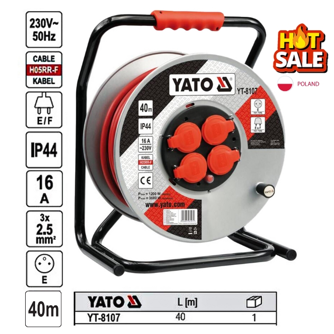Cuộn dây điện rulo 16A 40M Yato YT-8107 - Ba Lan Cuộn dây điện rulo 16A 40M Yato YT-8107 - Ba Lan