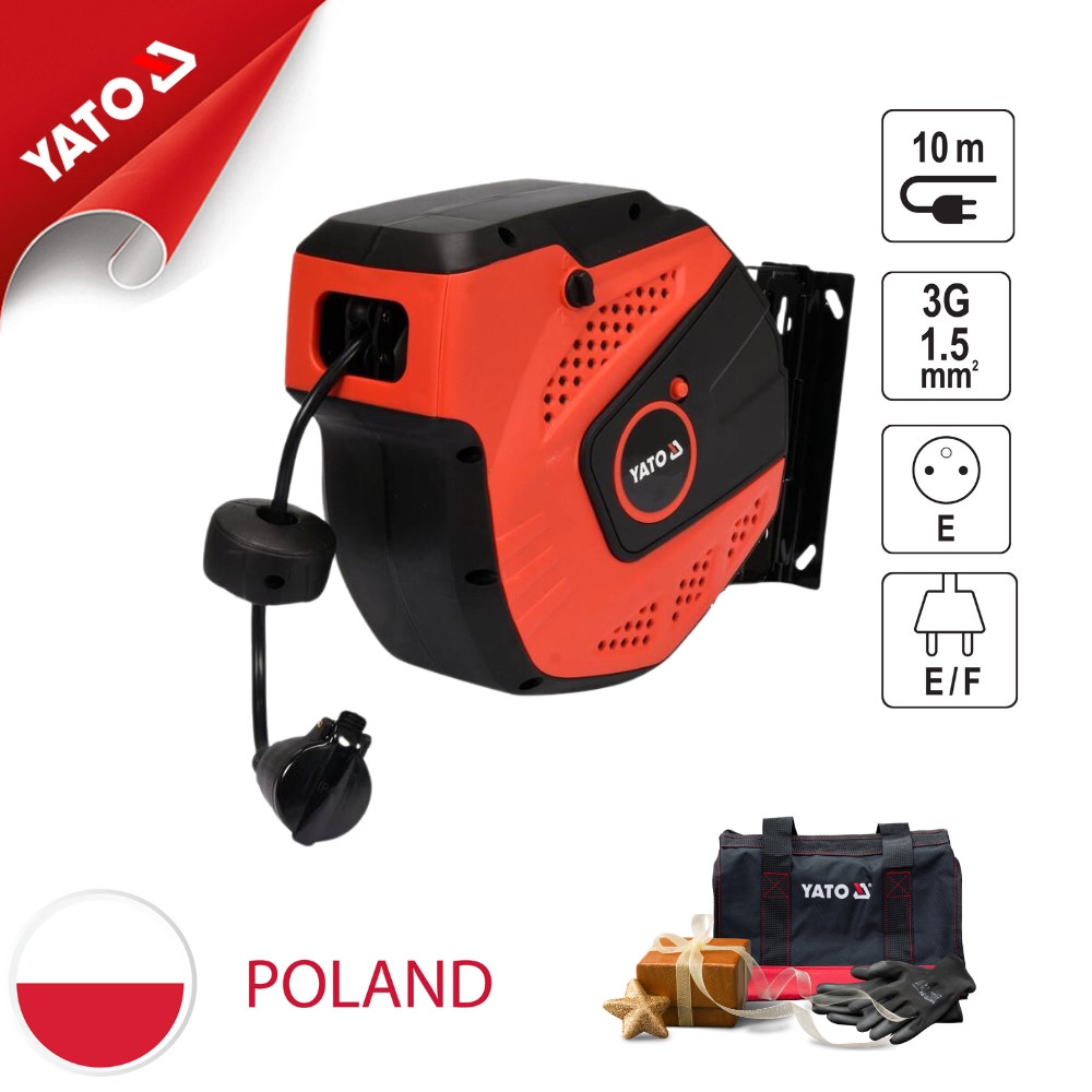 Cuộn dây điện tự rút treo tường 10M Yato YT-81220 Ba Lan Cuộn dây điện tự rút treo tường 10M Yato YT-81220 Ba Lan