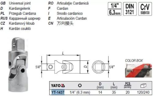 Đầu nối lắc léo 1/4"x35mm Yato YT-1437 - Ba Lan Đầu nối lắc léo 1/4"x35mm Yato YT-1437 - Ba Lan