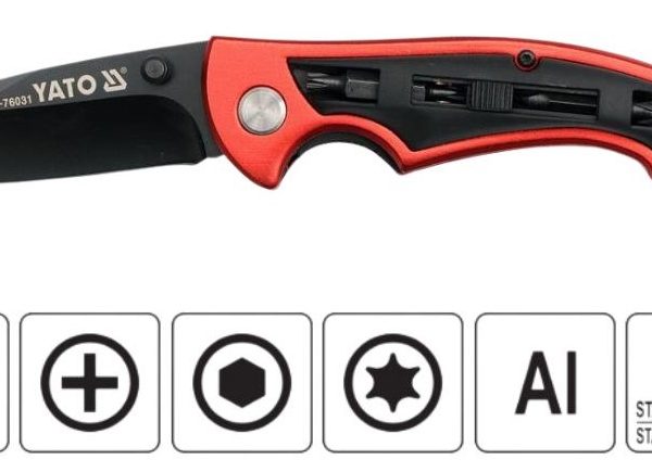 Dao Gấp Kèm Đầu Vít YATO YT-76031 – Lưỡi Thép Không Gỉ, Vỏ Nhôm, Tích Hợp Đa Năng Dao Gấp Kèm Đầu Vít YATO YT-76031 – Lưỡi Thép Không Gỉ, Vỏ Nhôm, Tích Hợp Đa Năng