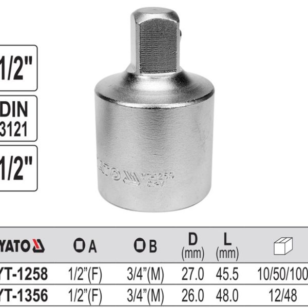 Đầu chuyển 1/2" sang 3/4" Yato YT-1258 - Ba Lan Đầu chuyển 1/2" sang 3/4" Yato YT-1258 - Ba Lan