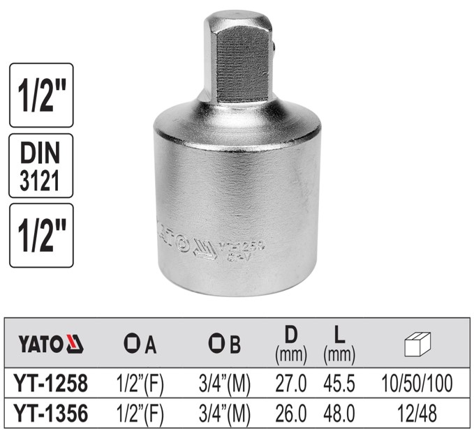 Đầu chuyển 1/2" sang 3/4" Yato YT-1258 - Ba Lan Đầu chuyển 1/2" sang 3/4" Yato YT-1258 - Ba Lan