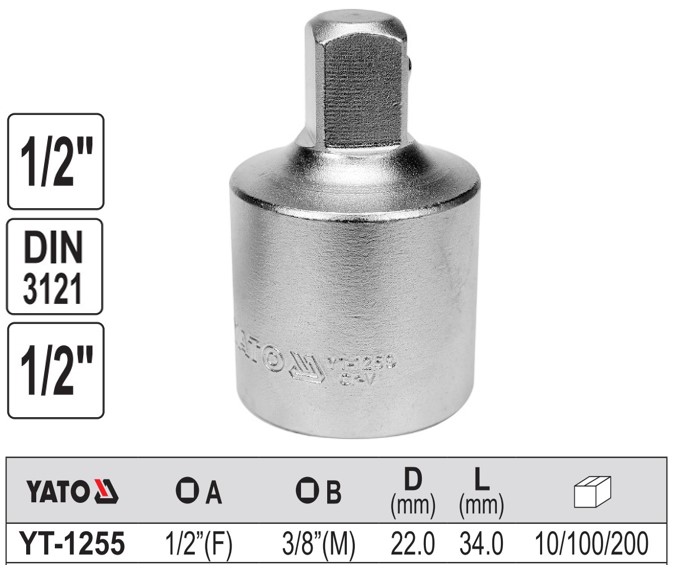 Đầu chuyển 1/2" sang 3/8" Yato YT-1255 - Ba Lan Đầu chuyển 1/2" sang 3/8" Yato YT-1255 - Ba Lan