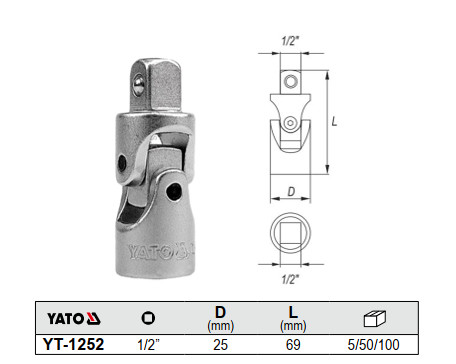 Đầu nối lắc léo 1/2"x69mm Yato YT-1252 - Ba Lan Đầu nối lắc léo 1/2"x69mm Yato YT-1252 - Ba Lan