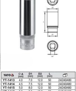 Khẩu Tuýp Lục Giác Dài 1/4" YATO CrV (4mm-14mm) Khẩu Tuýp Lục Giác Dài 1/4" YATO CrV (4mm-14mm)