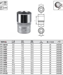 Khẩu Tuýp Lục Giác Ngắn 1/4" YATO CrV (3.5mm-14mm) Khẩu Tuýp Lục Giác Ngắn 1/4" YATO CrV (3.5mm-14mm)