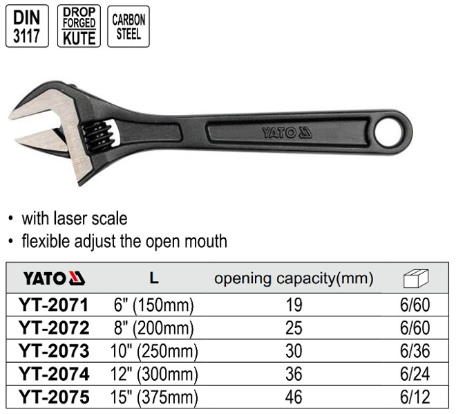 Mỏ lết cao cấp size từ 6" đến 15" Yato - Ba Lan Mỏ lết cao cấp size từ 6" đến 15" Yato - Ba Lan