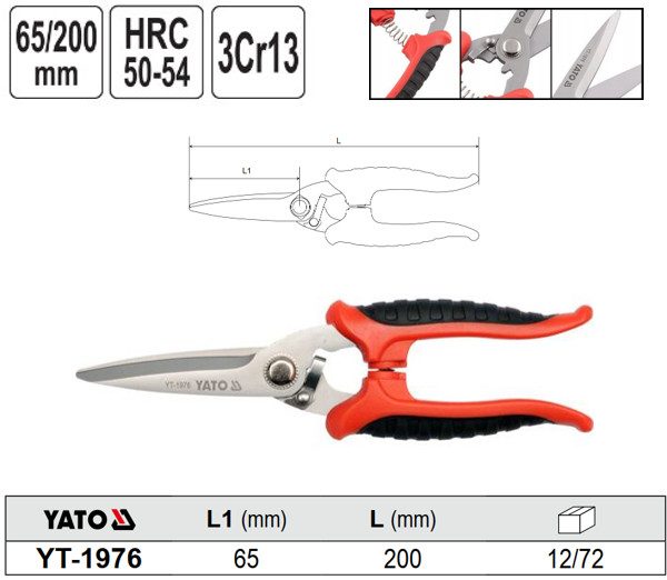 Kéo Đa Năng YATO YT-1976 – Thép 3Cr13, Độ Cứng HRC 50-54, Dài 200mm Kéo Đa Năng YATO YT-1976 – Thép 3Cr13, Độ Cứng HRC 50-54, Dài 200mm