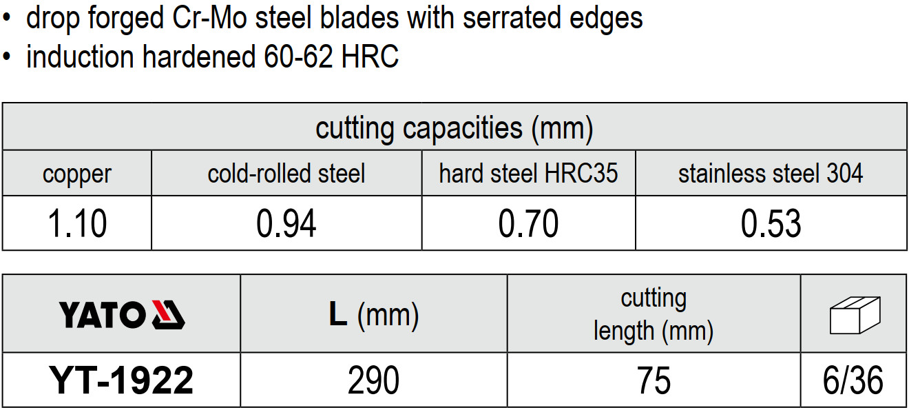 Kìm Cắt Tôn YATO YT-1922 – Lưỡi Thép CrMo, Tăng Lực Cắt, HRC 60-62, Dài 290mm, Cắt Tôn, Đồng, Thép Không Gỉ Kìm Cắt Tôn YATO YT-1922 – Lưỡi Thép CrMo, Tăng Lực Cắt, HRC 60-62, Dài 290mm, Cắt Tôn, Đồng, Thép Không Gỉ