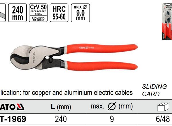 Kìm Cắt Cáp Chịu Lực Nặng YATO YT-1969 – Chuyên Dụng Cáp Đồng, Nhôm Ø9mm, Thép CrV50, HRC 55-60 Kìm Cắt Cáp Chịu Lực Nặng YATO YT-1969 – Chuyên Dụng Cáp Đồng, Nhôm Ø9mm, Thép CrV50, HRC 55-60