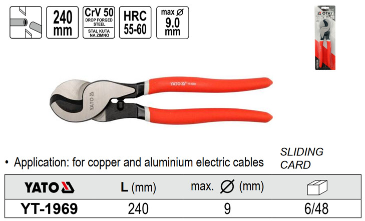 Kìm Cắt Cáp Chịu Lực Nặng YATO YT-1969 – Chuyên Dụng Cáp Đồng, Nhôm Ø9mm, Thép CrV50, HRC 55-60 Kìm Cắt Cáp Chịu Lực Nặng YATO YT-1969 – Chuyên Dụng Cáp Đồng, Nhôm Ø9mm, Thép CrV50, HRC 55-60