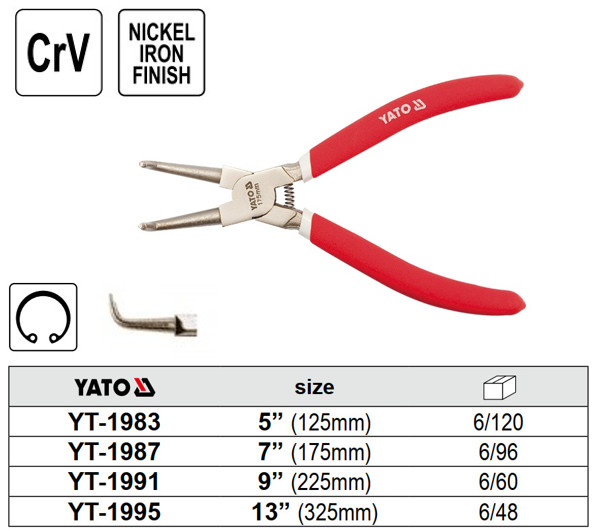 Kìm Tháo Lắp Phe Trong Mũi Cong (Circlip plier - Internal, Bent nose) Yato Kìm Tháo Lắp Phe Trong Mũi Cong (Circlip plier - Internal, Bent nose) Yato