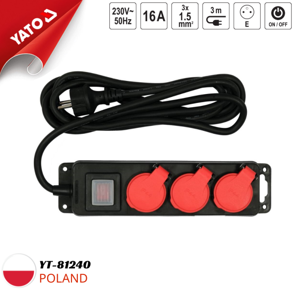 Ổ cắm điện đa năng 3 ổ cắm 3m Yato YT-81240