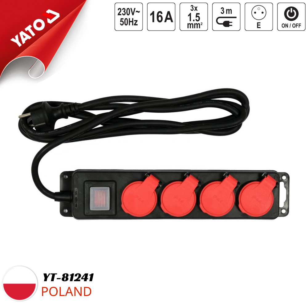 Ổ cắm điện chống nước 3m Yato YT-81241 Ổ cắm điện chống nước 3m Yato YT-81241