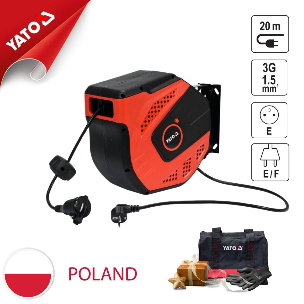 Ổ cắm điện tự rút, treo tường 20m Yato YT-81221 Ba Lan Ổ cắm điện tự rút, treo tường 20m Yato YT-81221 Ba Lan