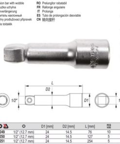 Thanh nối dài 1/2" 76mm - 254mm linh hoạt nghiêng góc 8° Yato - Ba Lan Thanh nối dài 1/2" 76mm - 254mm linh hoạt nghiêng góc 8° Yato - Ba Lan