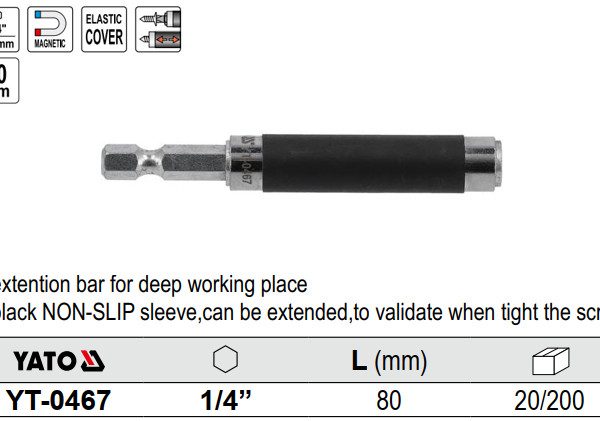 Thanh nối dài 80mm chuôi 1/4″ có từ vỏ cao su Yato YT-0467- Ba Lan Thanh nối dài 80mm chuôi 1/4″ có từ vỏ cao su Yato YT-0467- Ba Lan