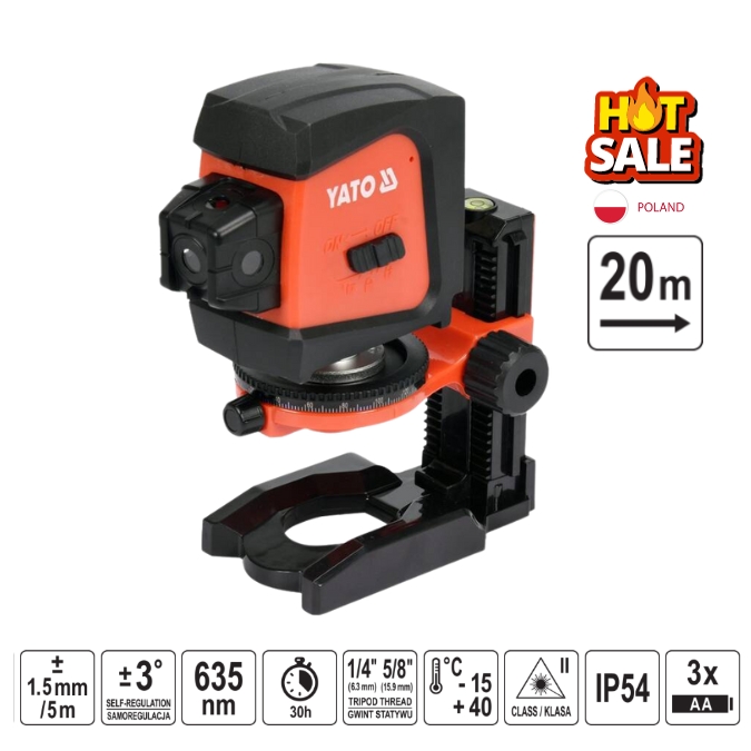 Thước laser 5 điểm 20M Yato YT-30427- Ba Lan Thước laser 5 điểm 20M Yato YT-30427- Ba Lan