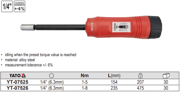 Tô vít Cân Lực 1/4" YATO Tô vít Cân Lực 1/4" YATO