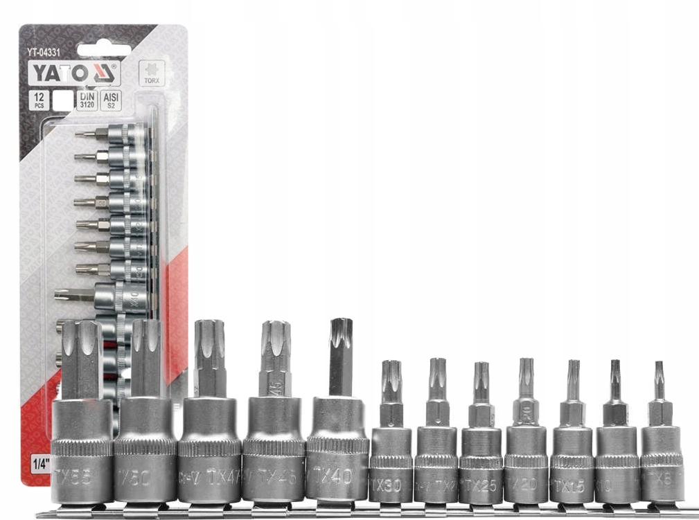 Bộ tuýp mũi hoa thị 1/4" 3/8" 12 chi tiết T8-T55 Yato YT-04331 - Ba Lan Bộ tuýp mũi hoa thị 1/4" 3/8" 12 chi tiết T8-T55 Yato YT-04331 - Ba Lan