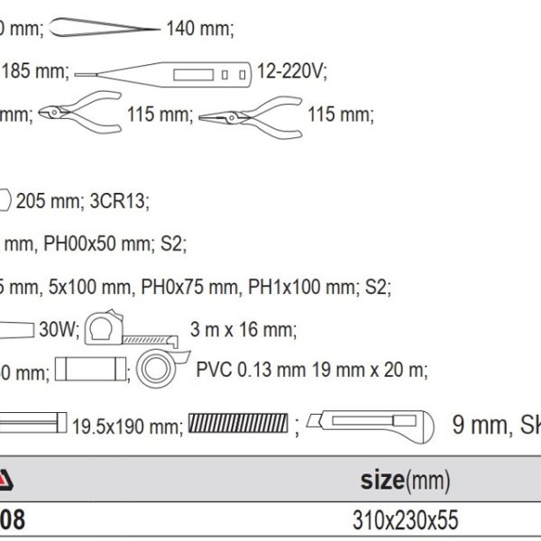 Túi 22 món dụng cụ sửa chữa điện gia dụng Yato YT-39008 Túi 22 món dụng cụ sửa chữa điện gia dụng Yato YT-39008